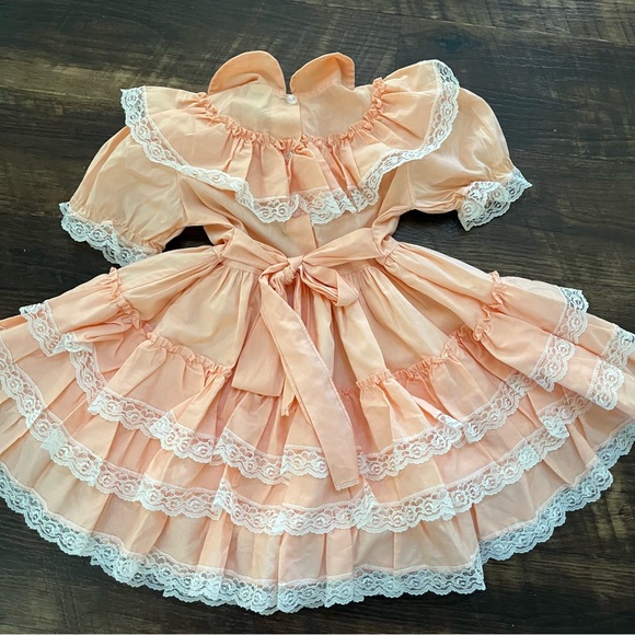 Vintage sugar plum peach pink ruffle lace frilly circle pageant dress 5 *READ - Picture 10 of 15